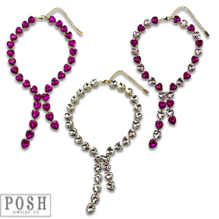 Rhinestone heart lariat necklace - LC