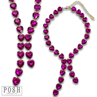 Rhinestone heart lariat necklace - LC