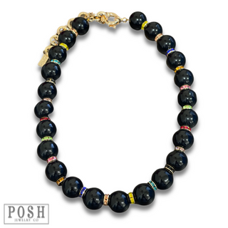 Round bead, rhinestone spacer necklace, last call