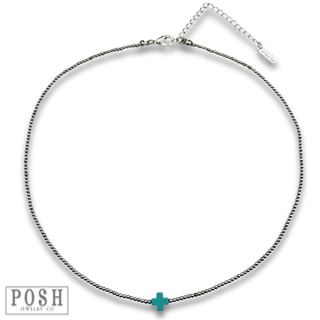 Bead chain cross layering necklace