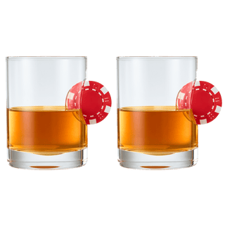 Poker Chip Whiskey Wine Glasses Set Of 2 Up The Ante Stuck In The Glass Poker Chip Cocktail Glasswar - Boutique Bella Bella