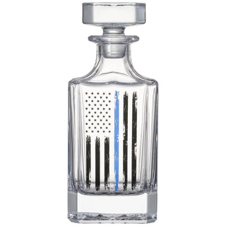 Police Tactical Blue Tattered American Flag Whiskey Decanter Gift Set 730ML Decanter 2 Whiskey Glass - Boutique Bella Bella