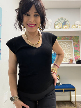 Polished Perfection V - Neck Top Black - Boutique Bella BellaTops