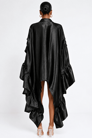 Polished Satin Ruffle Shirt - Black - Boutique Bella BellaTunic