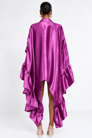 Polished Satin Ruffle Shirt - Eggplant - Boutique Bella BellaTunic