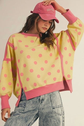 Polka Breeze Side Slit Sweatshirt - Lemon - Boutique Bella BellaSweatshirt
