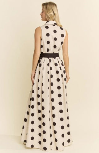 Polka Dot Button Down Belted Dress - Boutique Bella BellaMaxi dress