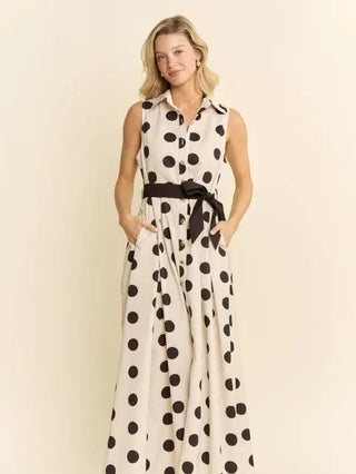 Polka Dot Button Down Belted Dress - Boutique Bella BellaMaxi dress