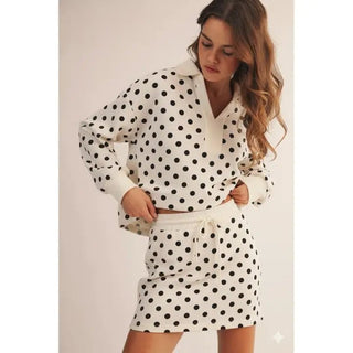 Polka Dot Collared Top and Skirt Set - Boutique Bella BellaSets