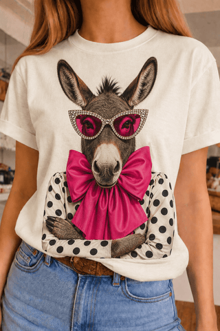 Polka Dot Donkey on White Crew DS - Boutique Bella Bella