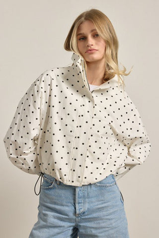 Polka Dot High Neck Drawstring Pullover Jacket - Boutique Bella BellaJacket