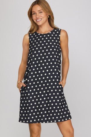 Polka Dot Mini Dress Navy - Boutique Bella BellaDress