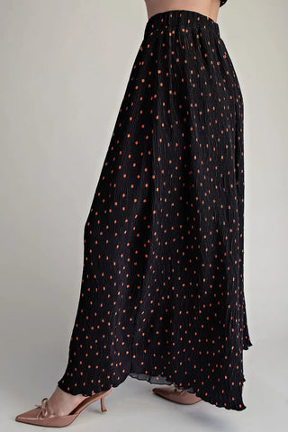 Polka Dot Pleated Wide - Leg Pants - Black - Boutique Bella BellaPants