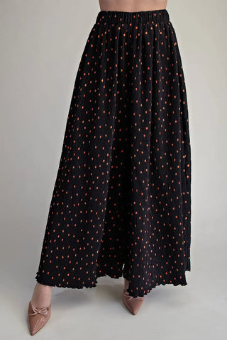 Polka Dot Pleated Wide - Leg Pants - Black - Boutique Bella BellaPants