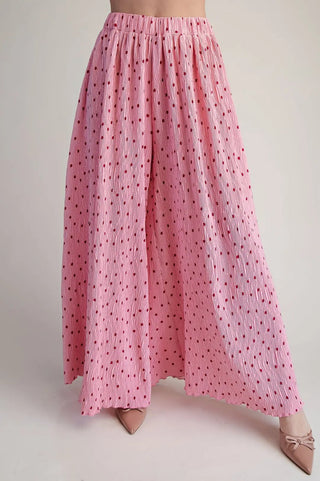 Polka Dot Pleated Wide - Leg Pants - Pink - Boutique Bella BellaPants