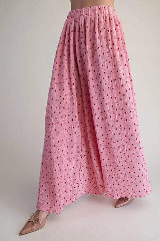 Polka Dot Pleated Wide - Leg Pants - Pink - Boutique Bella BellaPants