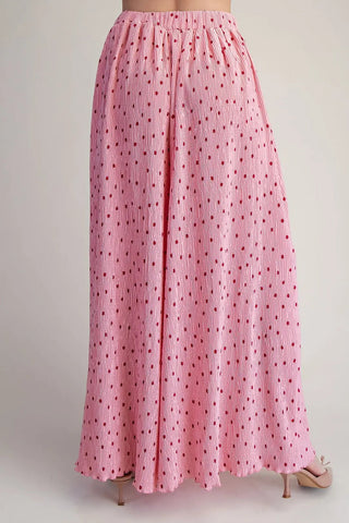 Polka Dot Pleated Wide - Leg Pants - Pink - Boutique Bella BellaPants