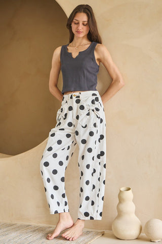 Polka Dot Printed Barrel Denim Pants - Boutique Bella BellaJeans
