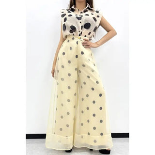 Polka Dot Sheer Wide Leg High Waist Pants - Boutique Bella BellaPants