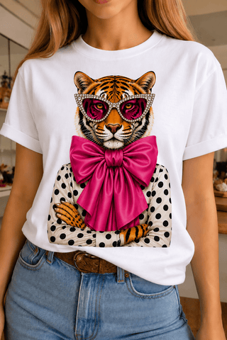 Polka Dot Tiger White Crew DS - Boutique Bella Bella