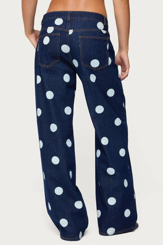 Polka dots print baggy Straight - leg jeans - Boutique Bella BellaJeans
