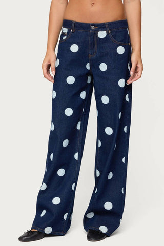 Polka dots print baggy Straight - leg jeans - Boutique Bella BellaJeans