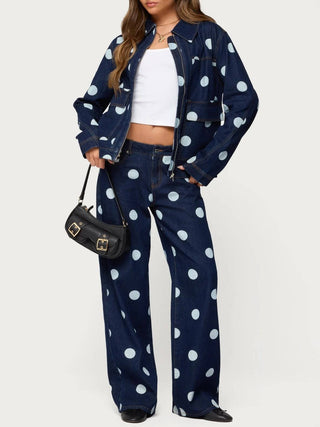 Polka dots print baggy Straight - leg jeans - Boutique Bella BellaJeans