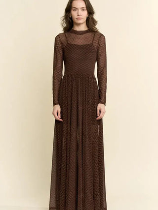 Polkadot Print Mesh Maxi Dress - Boutique Bella Belladress