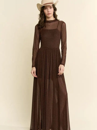 Polkadot Print Mesh Maxi Dress - Boutique Bella Belladress