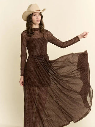 Polkadot Print Mesh Maxi Dress - Boutique Bella Belladress