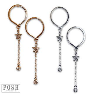 Post earring with star and drop - LC - Boutique Bella BellaEarrings