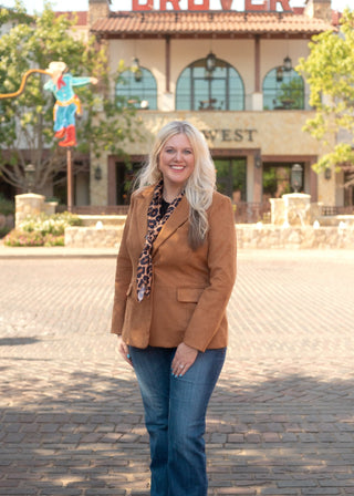 Power Blazer Suede Cognac - Boutique Bella BellaBlazers