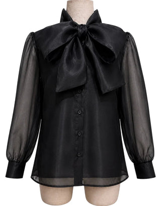 *Pre Order* Brianna Cannon Button Down Blouse with Bow - Black - Boutique Bella BellaBlouse