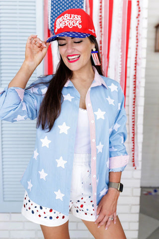 *Pre - Order Brianna Cannon Old Glory Button Down Shirt - Boutique Bella BellaTops
