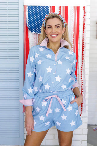 *Pre - Order Brianna Cannon Old Glory Button Down Shirt - Boutique Bella BellaTops
