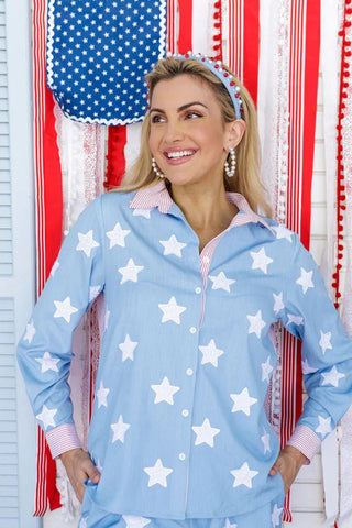 *Pre - Order Brianna Cannon Old Glory Button Down Shirt - Boutique Bella BellaTops