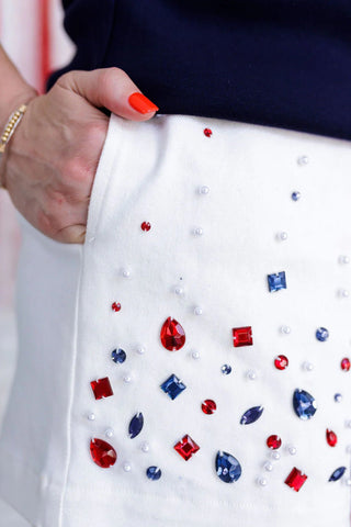 *Pre - Order Brianna Cannon White Denim Patriot Bling Shorts - Boutique Bella BellaShorts
