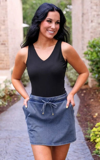*PRE ORDER - Refined Denim Stretch Skort - Light Wash* - Boutique Bella BellaSkort
