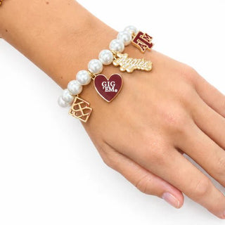 *Pre Order* Texas A&M Pearl Charm Bracelet - Boutique Bella BellaBracelet