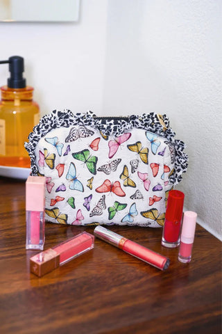 PREORDER - Butterfly Bliss Quilted Ruffle Bag - Boutique Bella Bellacosmetic bag