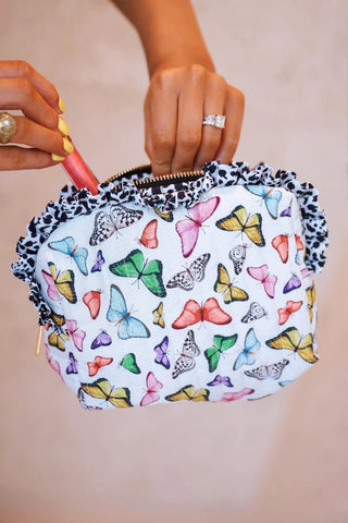 PREORDER - Butterfly Bliss Quilted Ruffle Bag - Boutique Bella Bellacosmetic bag