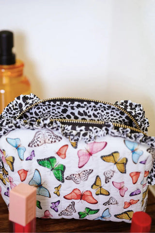 PREORDER - Butterfly Bliss Quilted Ruffle Bag - Boutique Bella Bellacosmetic bag