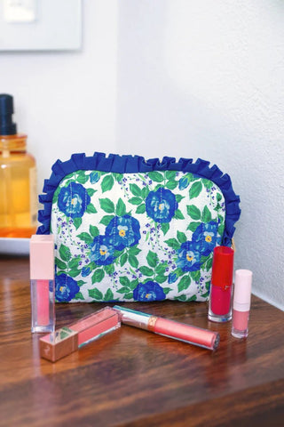 PREORDER - Caroline Floral Quilted Ruffle Bag - Boutique Bella Bellacosmetic bag