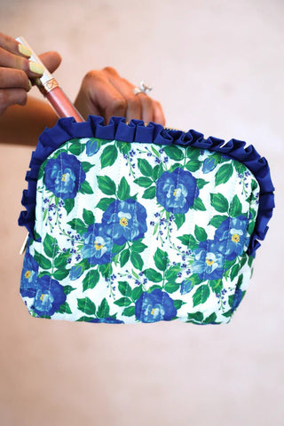 PREORDER - Caroline Floral Quilted Ruffle Bag - Boutique Bella Bellacosmetic bag