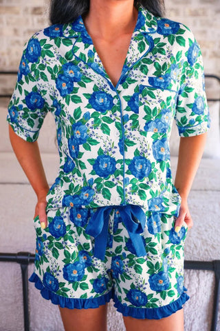 PREORDER - Caroline Floral Ruffle Pajama Set - Boutique Bella Bellapajama set