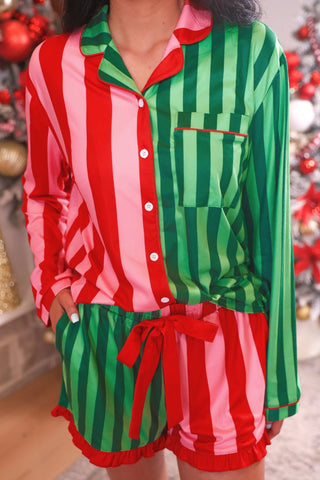 PREORDER- Christmas Stripes Ruffle Pajama Set - Boutique Bella BellaChristmas Pajamas
