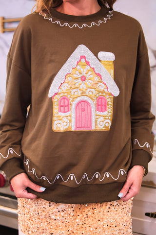 PREORDER- Foil Gingerbread House Pullover - Boutique Bella BellaChristmas Apparel