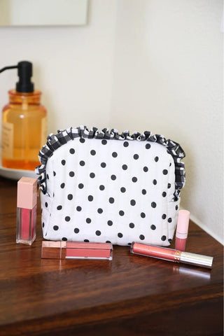 PREORDER - Gingham Polka Dot Quilted Ruffle Bag - Boutique Bella Bellacosmetic bag