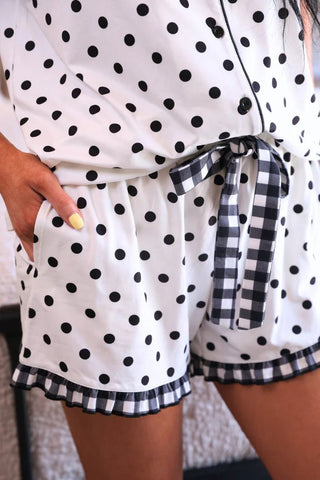 PREORDER - Gingham Polka Dot Ruffle Pajama Set - Boutique Bella Bellapajama set