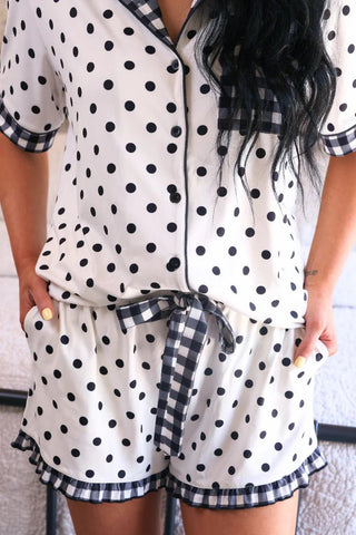 PREORDER - Gingham Polka Dot Ruffle Pajama Set - Boutique Bella Bellapajama set
